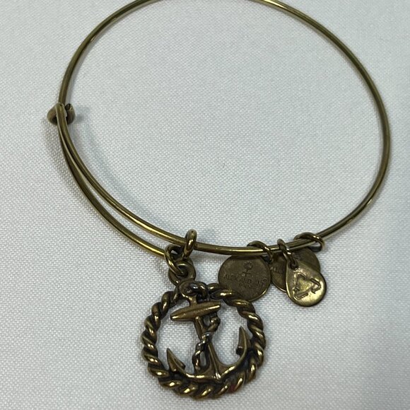 Alex and Ani Gold toned Nautical Anchor Charm Bangle Bracelet - Picture 3 of 5
